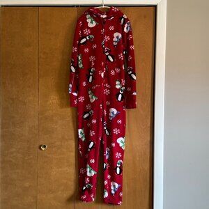 Hoodie Footie Women Fleece Hood Pajama Women Small Cute Penguin Snowman Pattern